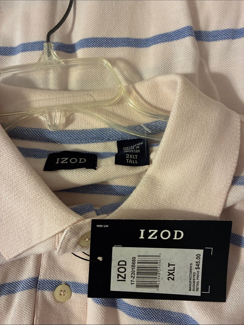 Lot of 3 NWT Izod Men’s Pink Polo with Thin Blue Stripes - Picture 2 of 4